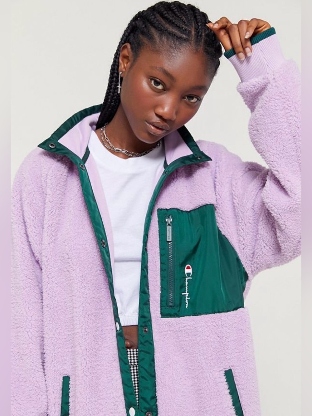 Champion x Urban Outfitters UO Sherpa Coach Jacket Lavender XS